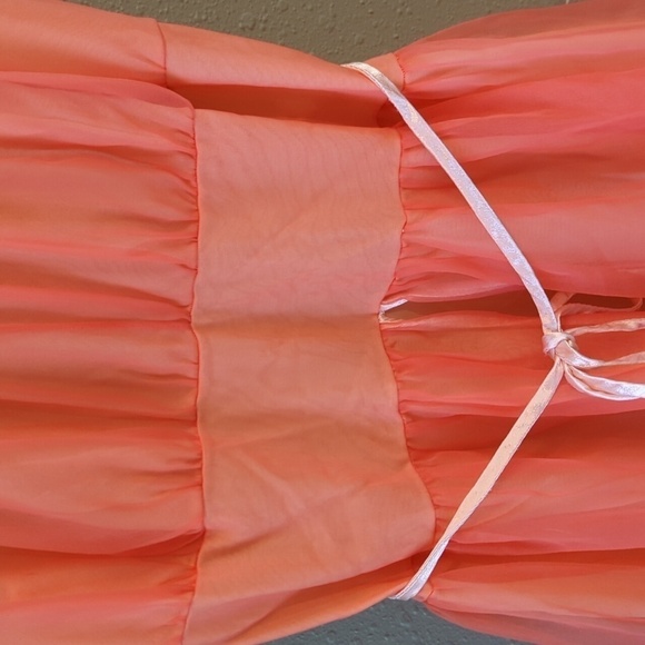 Vintage Coral Chiffon Fairycore Dress Sheer See Through Strappy Y2K Romance - Picture 10 of 15